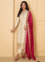 Cream And Red Traditional Embroidery Silk Salwar Kameez Suit