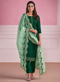 Green Two Tone Chikankari Embroidery Pant Suit