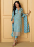 Sky Blue Traditional Embroidery Silk Salwar Kameez Suit