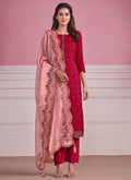 Magenta Two Tone Chikankari Embroidery Pant Suit