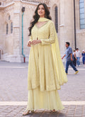 Pastel Yellow Lucknowi Embroidery Slit Style Anarkali Suit