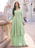 Mint Green Lucknowi Embroidery Slit Style Anarkali Suit