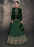 Dark Green Golden Embroidery Peplum Style Lehenga