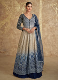 Blue Beige Ombré Embroidered Slit Style Anarkali Lehenga