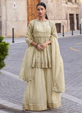 Beige Golden Embroidery Palazzo Style Suit