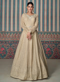 Beige Golden Chikankari Embroidery Festive Anarkali Dress