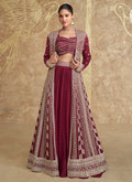 Cherry Red Embroidery Festive Jacket Style Lehenga