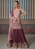 Mauve Purple Embroidery Sharara Style Suit