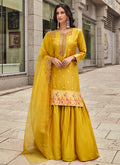 Golden Yellow Embroidery Party Wear Gharara Suit