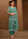 Firozi Blue Crystal Embroidered Pant Style Suit