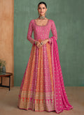 Pink And Orange Embroidery Anarkali Gown