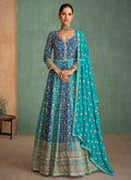 Teal And Blue Embroidery Anarkali Gown