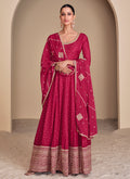 Magenta Pink Embroidery Silk Anarkali Suit