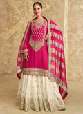 Pink And Off White Embroidered Gharara Style Suit