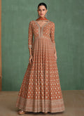 Rustic Orange Traditional Embroidery Festive Anarkali Dress