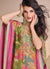 Green Pink Multi-Embroidery Poncho Style Pant Suit