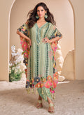 Sea Green Multi-Embroidery Poncho Style Pant Suit