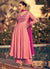 Magenta Pink Embroidered Anarkali Pant Style Suit