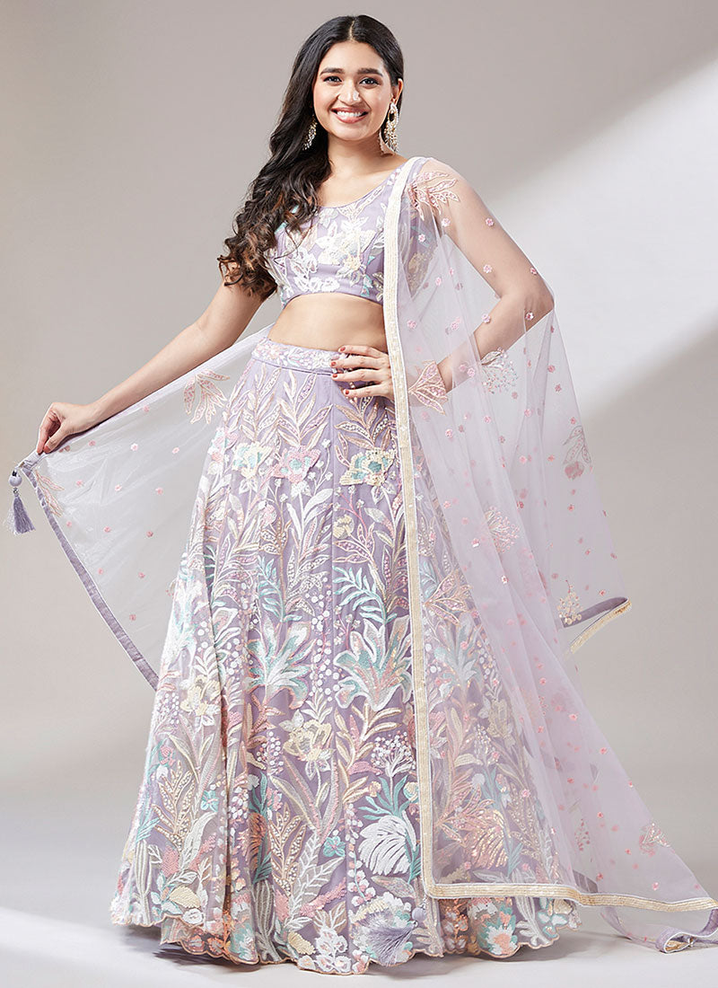 Lavender Multi Embroidery Lehenga Choli And Dupatta