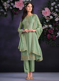 Green Designer Embroidery Pakistani Pant Suit