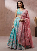 Teal And Pink Multi Embroidery Wedding Lehenga Choli