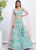 Teal Blue Multi Embroidery Lehenga Choli And Dupatta