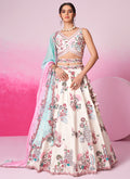 Off White And Blue Embroidery Festive Lehenga Choli