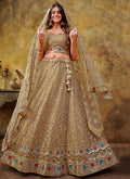 Beige Golden Sequence Embroidery Lehenga Choli For Wedding