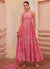 Pink Thread And Sequence Embroidery Slit Style Anarkali Pant Suit