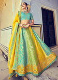 Teal And Yellow Multi Embroidery Wedding Lehenga Choli