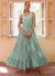 Sky Blue Thread And Sequence Embroidery Slit Style Anarkali Pant Suit