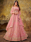 Pink Golden Sequence Embroidery Lehenga Choli For Wedding