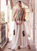 White Multicoloured Sequence Embroidery Printed Sharara Suit
