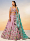 Pastel Pink Multi Embroidery Bridal Lehenga Choli