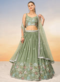 Light Green Multi Embroidery Bridal Lehenga Choli