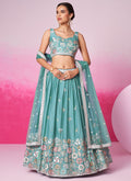 Teal Blue Multi Embroidered Bridal Lehenga Choli