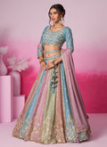 Sky Blue And Multicolored Embroidered Bridal Lehenga Choli