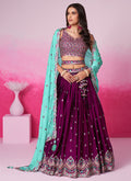 Deep Purple Multi Embroidered Bridal Lehenga Choli