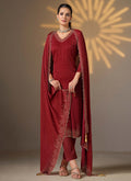 Bridal Red Golden Embroidered Pant Style Suit