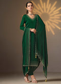 Dark Green Golden Embroidered Pant Style Suit