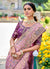 Pink And Purple Appliqué Embroidery Silk Saree