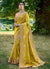 Yellow And Peach Appliqué Embroidery Silk Saree