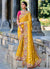 Yellow And Pink Appliqué Embroidery Silk Saree