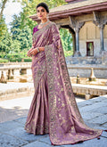 Mauve Purple Appliqué Embroidery Silk Saree