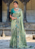 Sea Green And Teal Appliqué Embroidery Silk Saree