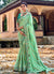 Light Green And Turquoise Appliqué Embroidery Silk Saree