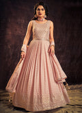 Light Pink Mirror Work Embroidery Anarkali Gown In Usa uk