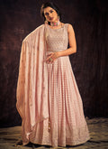 Light Pink Mirror Work Embroidery Anarkali Gown In Usa Australia