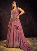 Mauve Purple Sequence And Mirror Work Embroidery Anarkali Gown In Usa