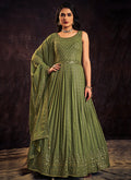 Green Sequence And Mirror Work Embroidery Anarkali Gown